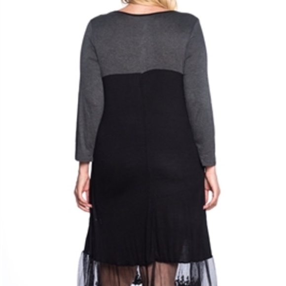 Celeste 3X Midi/Maxi O'Neck Black/Gray Block Lace Hem Ragland Sleeve Comfy Dress - Picture 4 of 7
